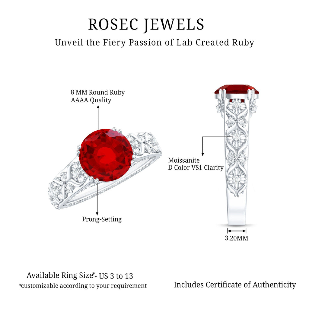Vintage Inspired Lab Created Ruby Solitaire Engagement Ring