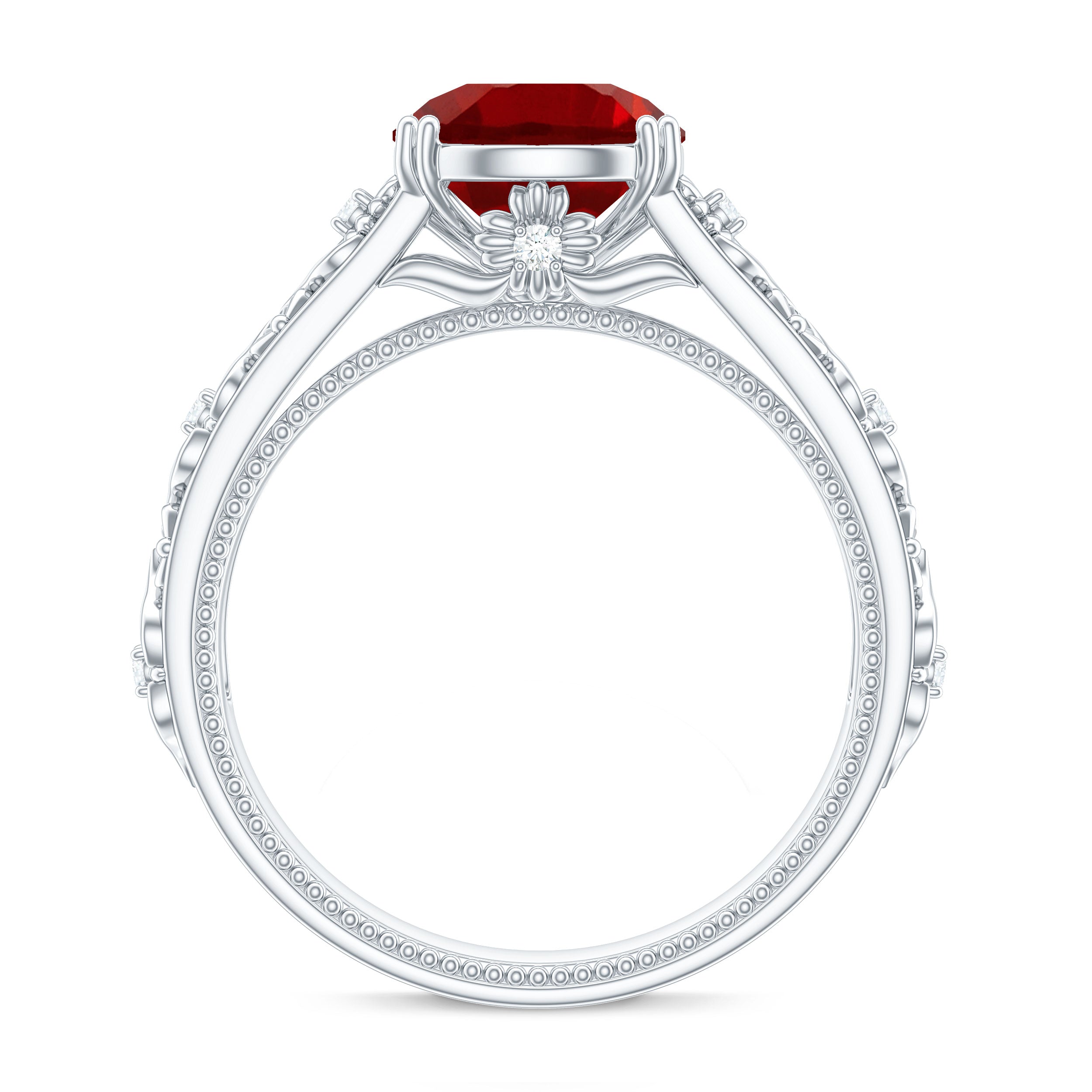 Vintage Inspired Lab Created Ruby Solitaire Engagement Ring