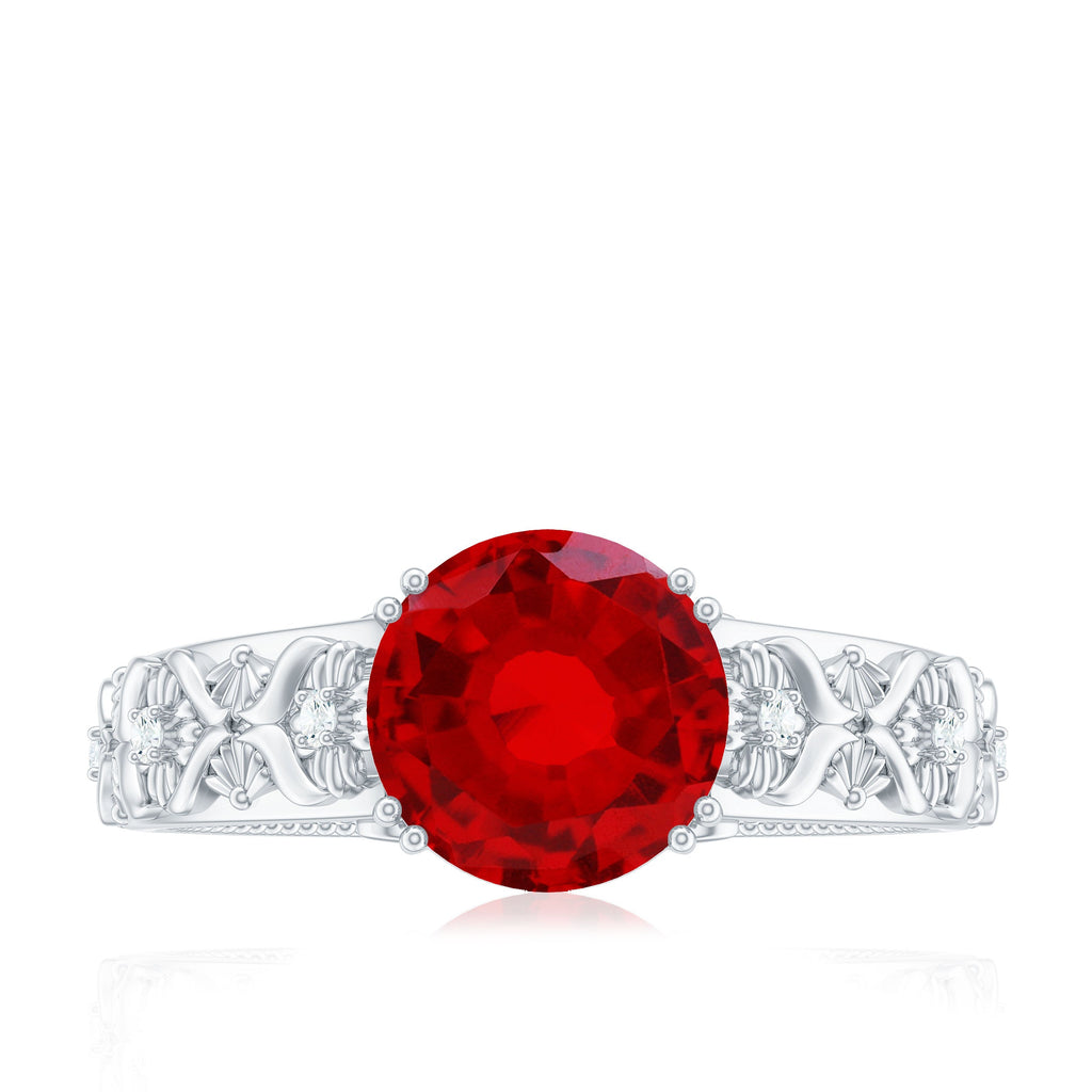 Vintage Inspired Lab Created Ruby Solitaire Engagement Ring