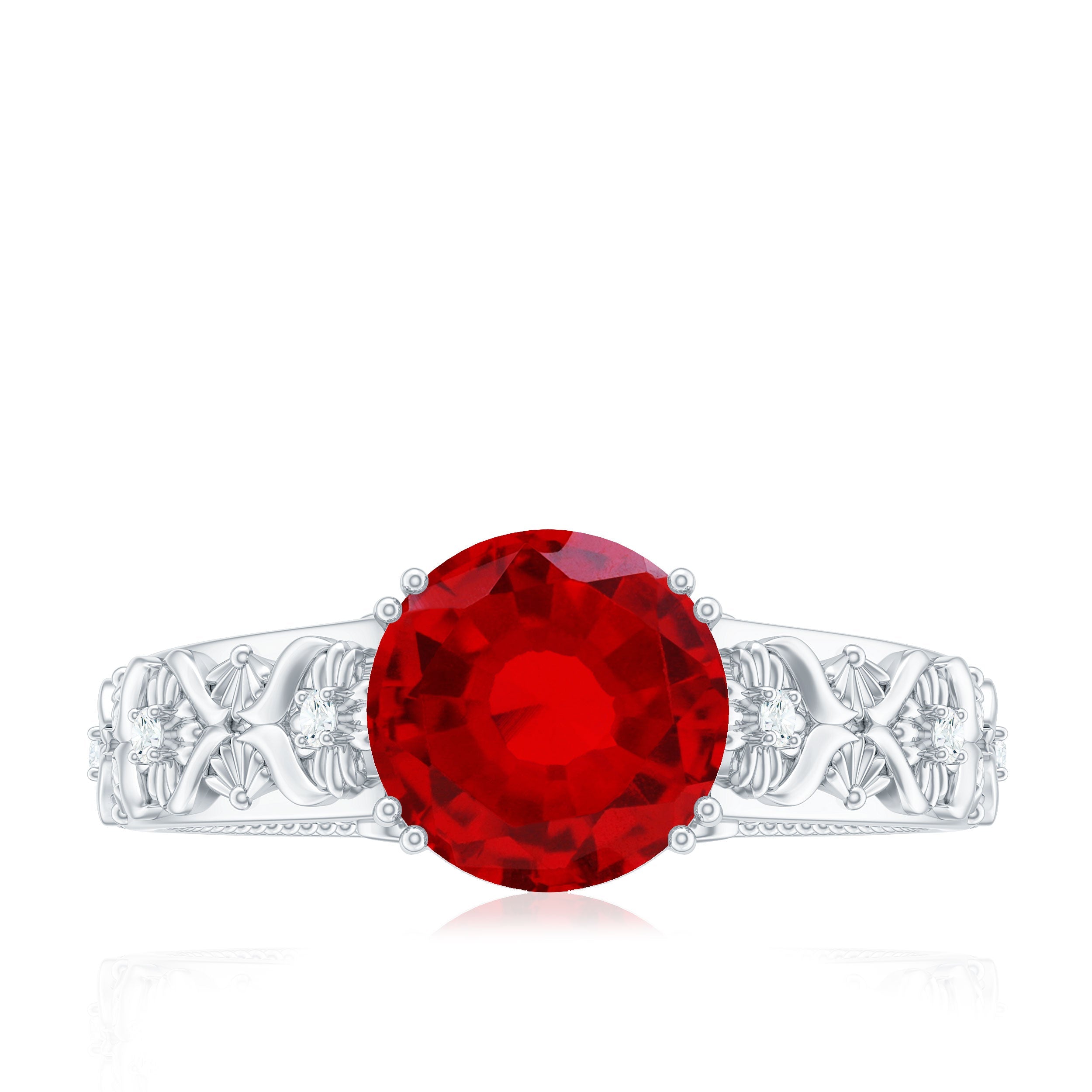 Vintage Inspired Lab Created Ruby Solitaire Engagement Ring