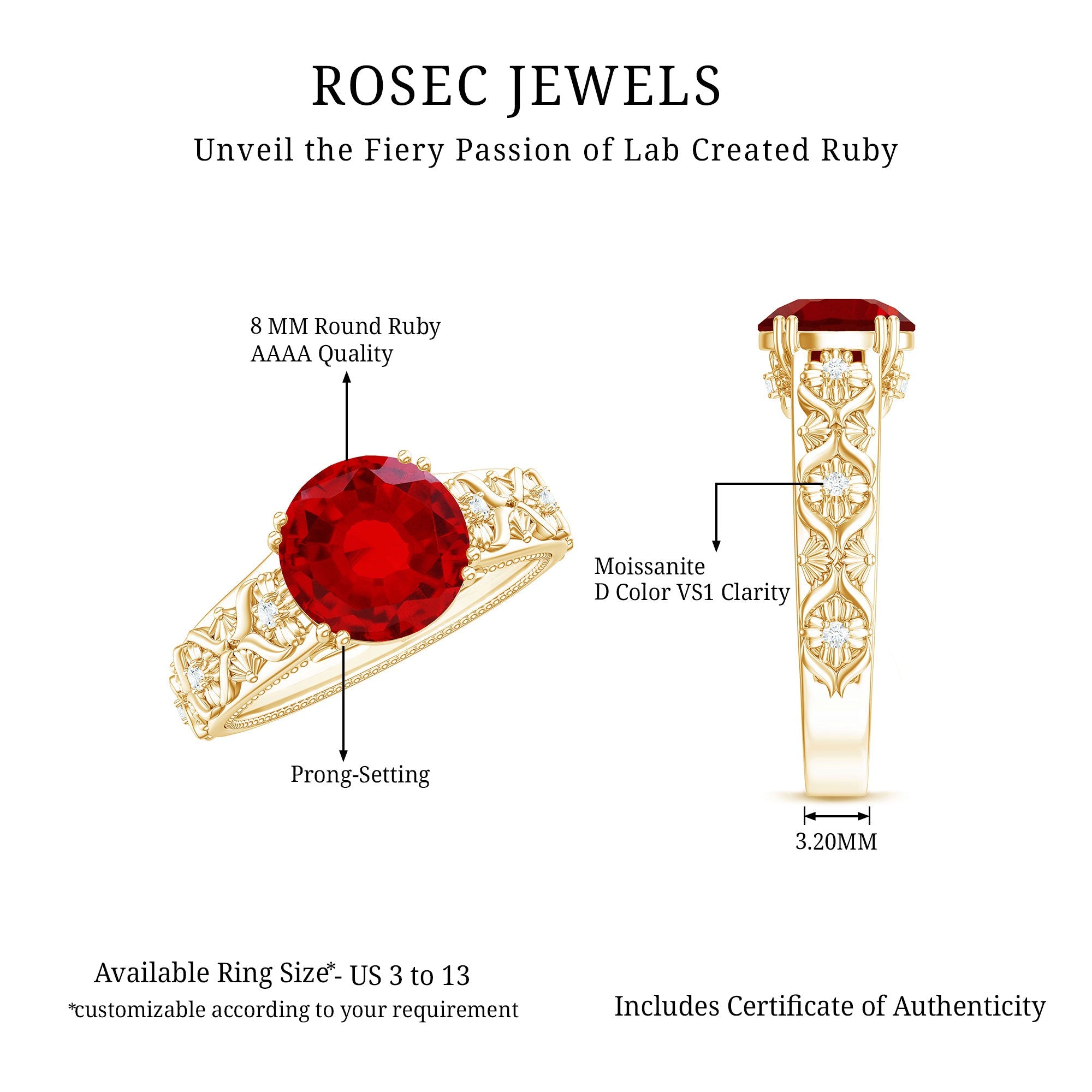 Vintage Inspired Lab Created Ruby Solitaire Engagement Ring