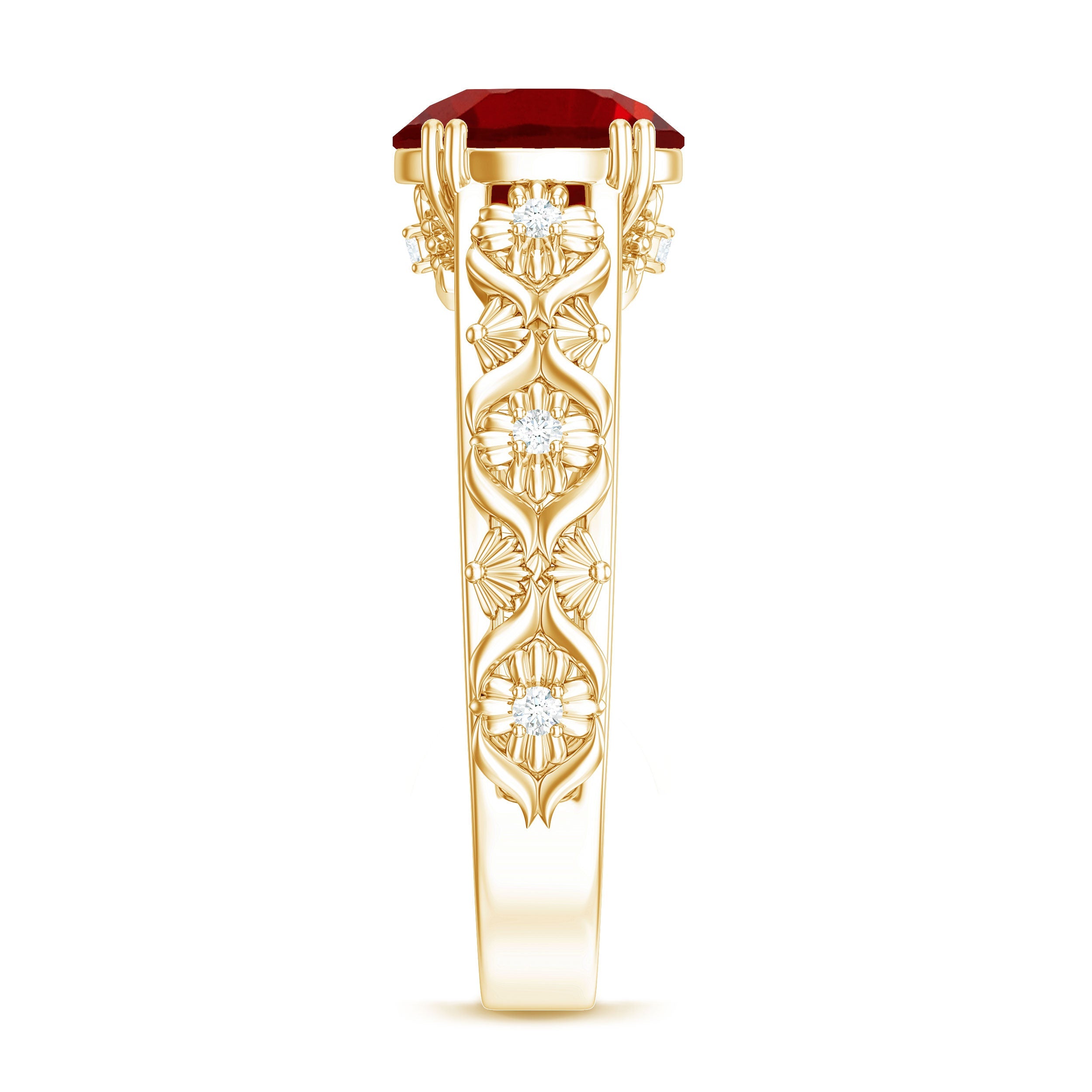 Vintage Inspired Lab Created Ruby Solitaire Engagement Ring