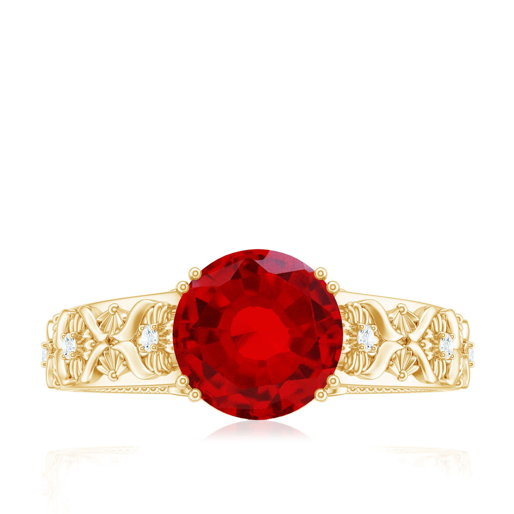 Vintage Inspired Lab Created Ruby Solitaire Engagement Ring
