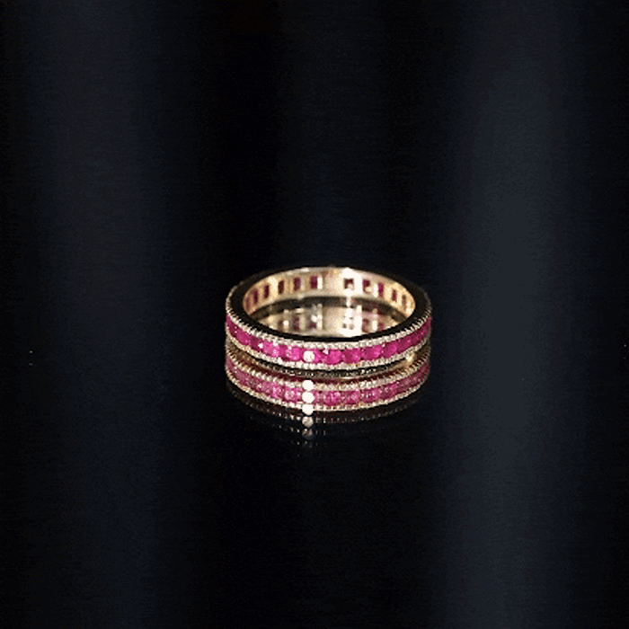 Channel Set Ruby Eternity Band Ring with Milgrain Detailing