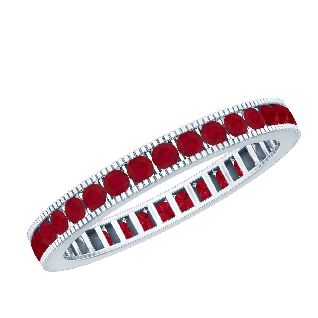 Channel Set Ruby Eternity Band Ring with Milgrain Detailing