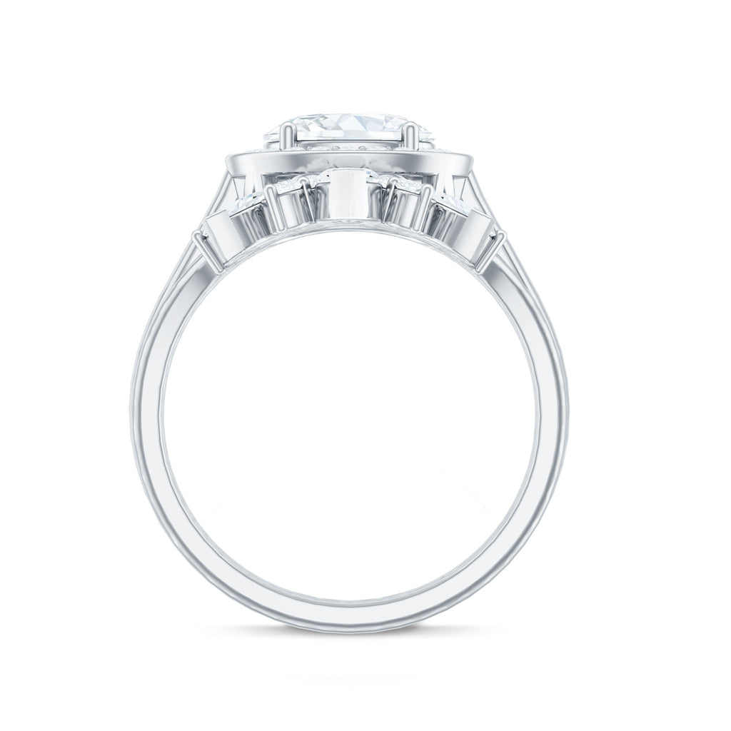 Designer Moissanite Oval Halo Wedding Ring Set with Certificate