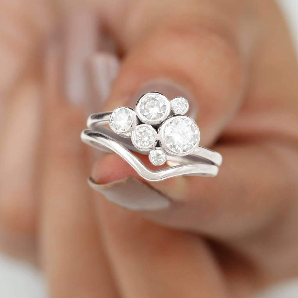 Round Moissanite Cluster Bridal Ring Set for Women