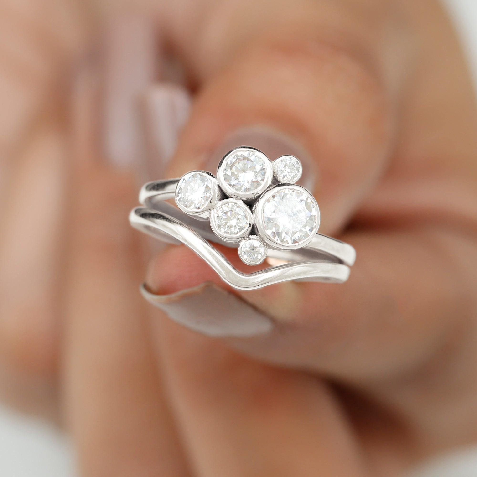 Round Moissanite Cluster Bridal Ring Set for Women