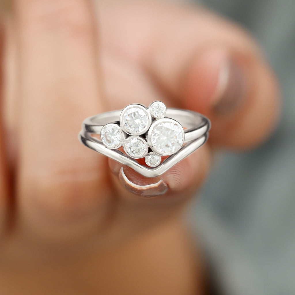 Round Moissanite Cluster Bridal Ring Set for Women