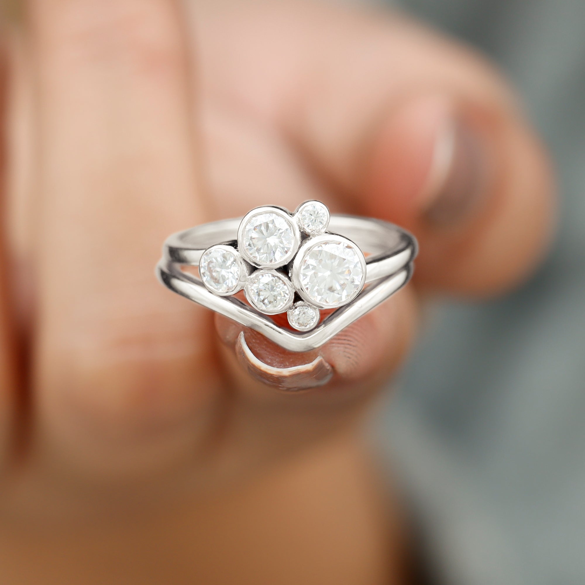 Round Moissanite Cluster Bridal Ring Set for Women