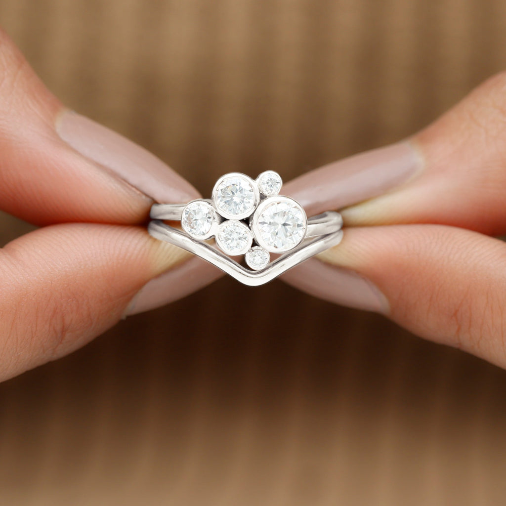 Round Moissanite Cluster Bridal Ring Set for Women