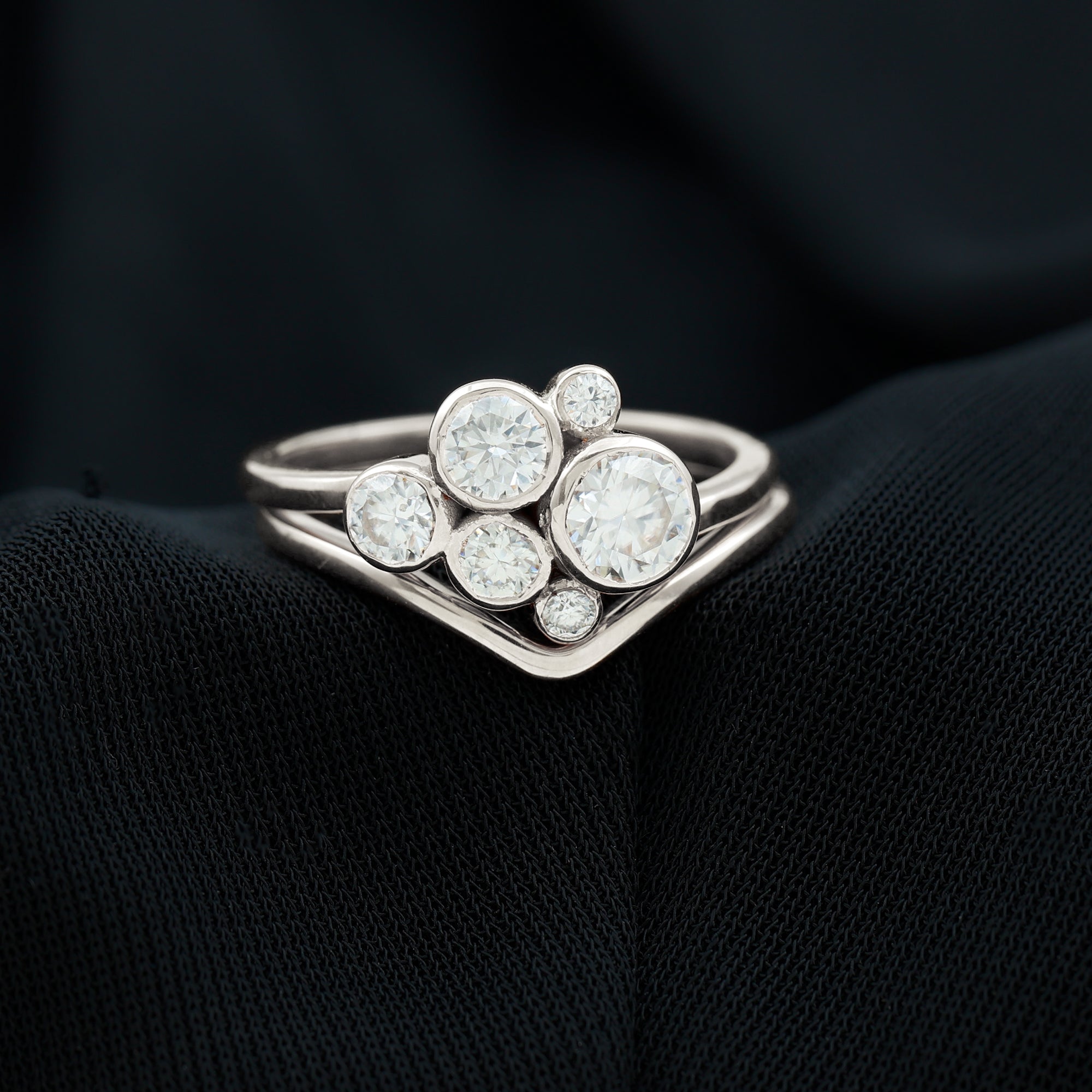 Round Moissanite Cluster Bridal Ring Set for Women