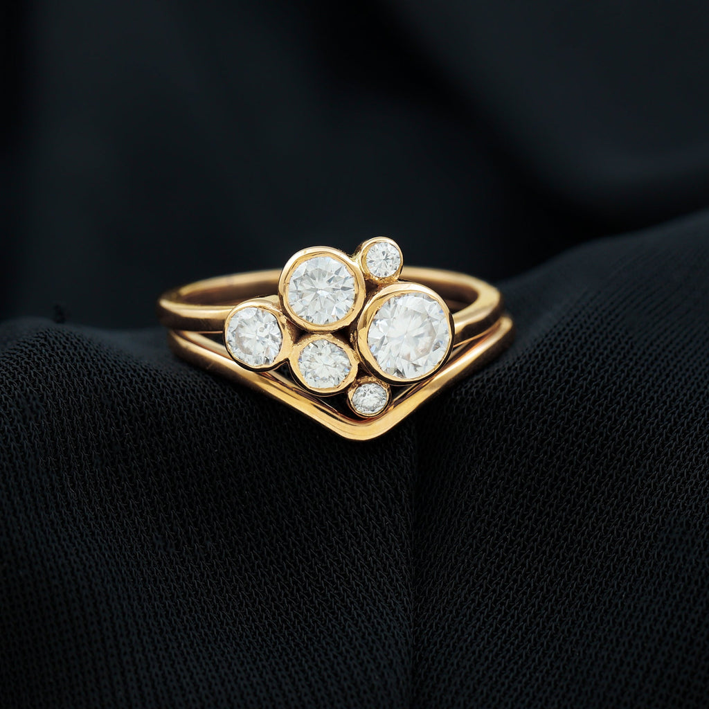 Round Moissanite Cluster Bridal Ring Set for Women