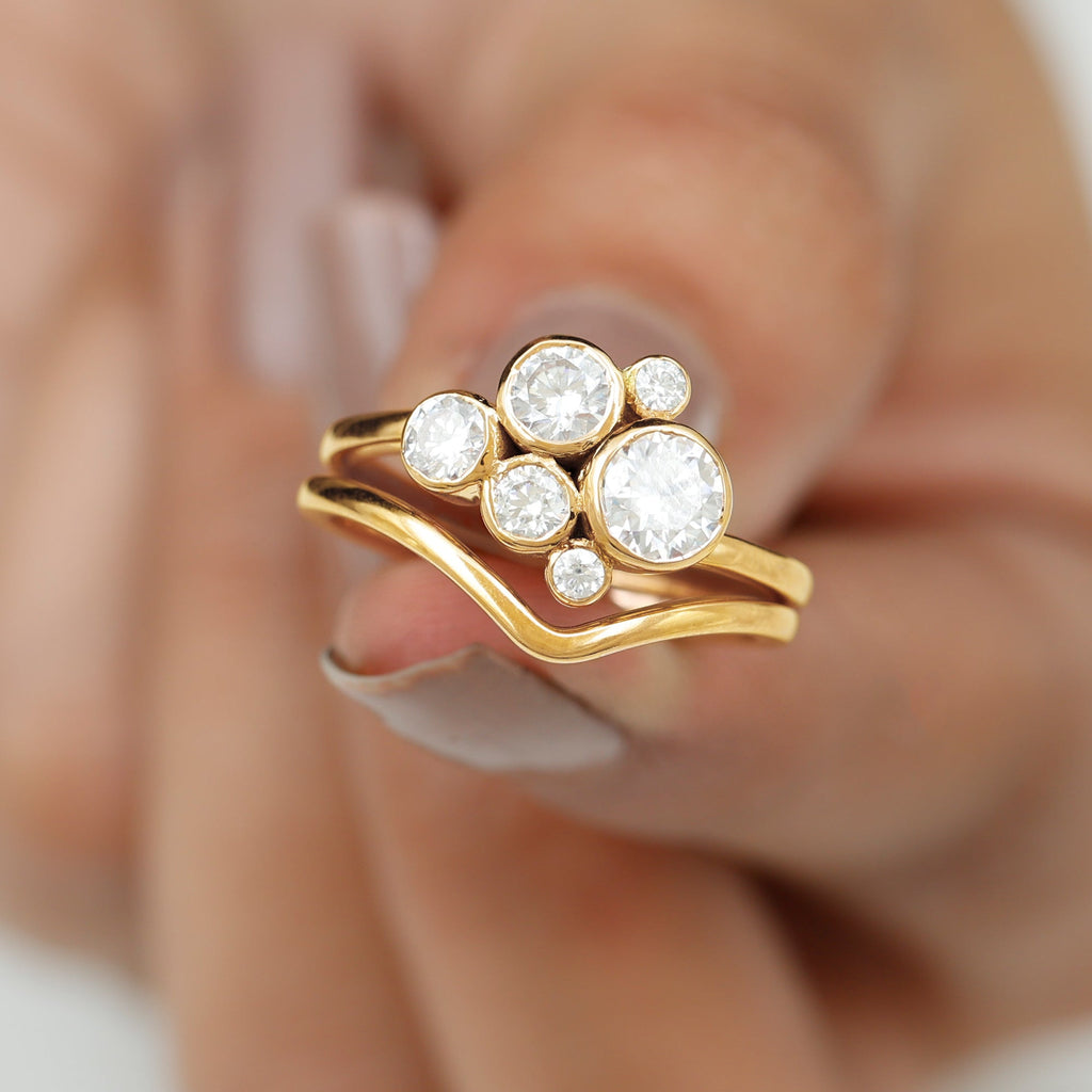 Round Moissanite Cluster Bridal Ring Set for Women