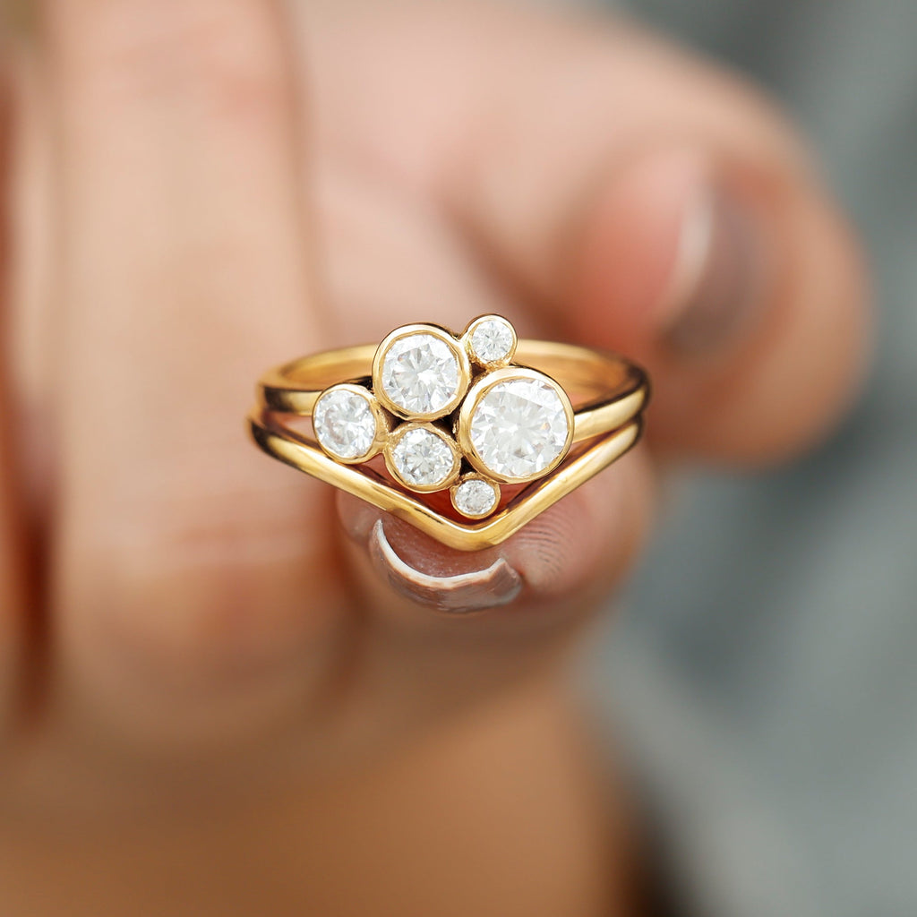 Round Moissanite Cluster Bridal Ring Set for Women