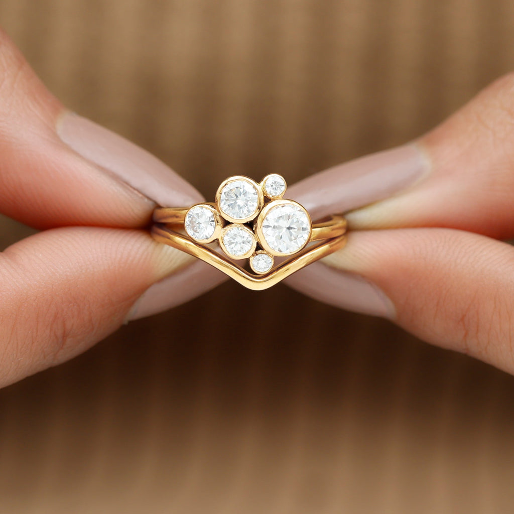 Round Moissanite Cluster Bridal Ring Set for Women