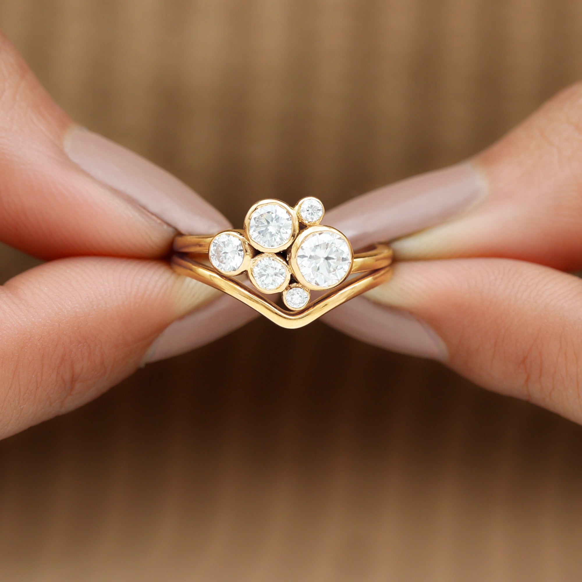 Round Moissanite Cluster Bridal Ring Set for Women