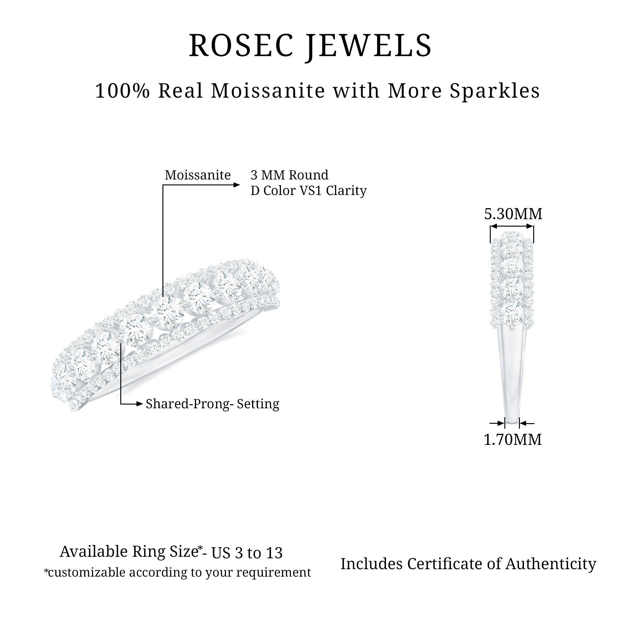 Round Shape Moissanite Half Eternity Wedding Band