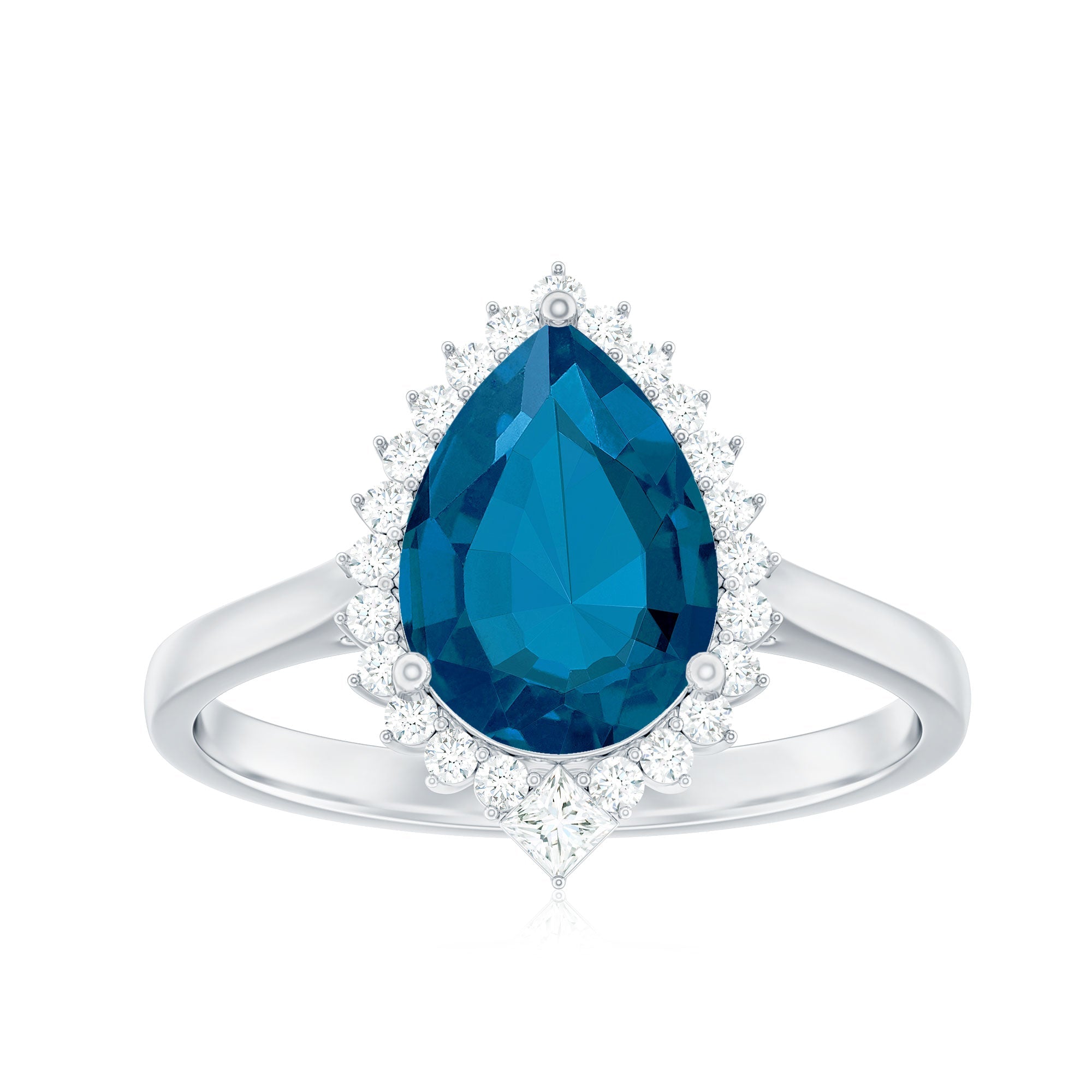 Pear Shaped London Blue Topaz and Diamond Statement Engagement Ring