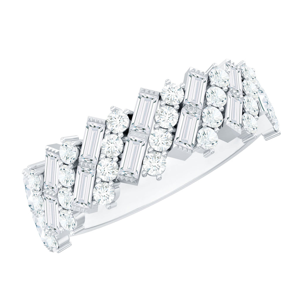 Certified Baguette and Round Moissanite Half Eternity Wedding Band