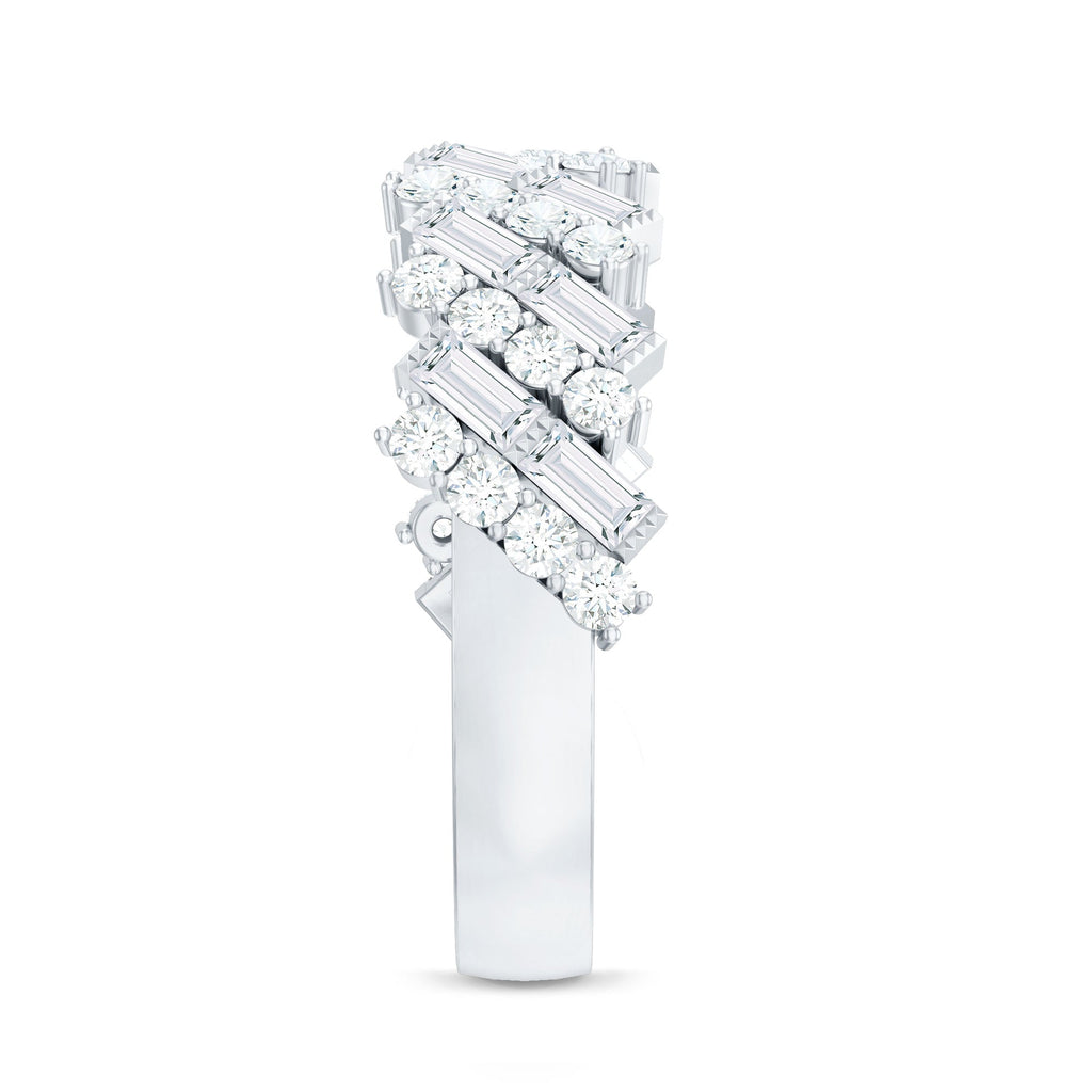 Certified Baguette and Round Moissanite Half Eternity Wedding Band