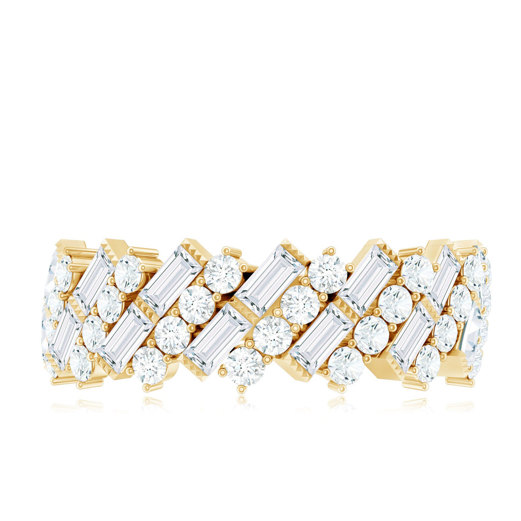 Certified Baguette and Round Moissanite Half Eternity Wedding Band