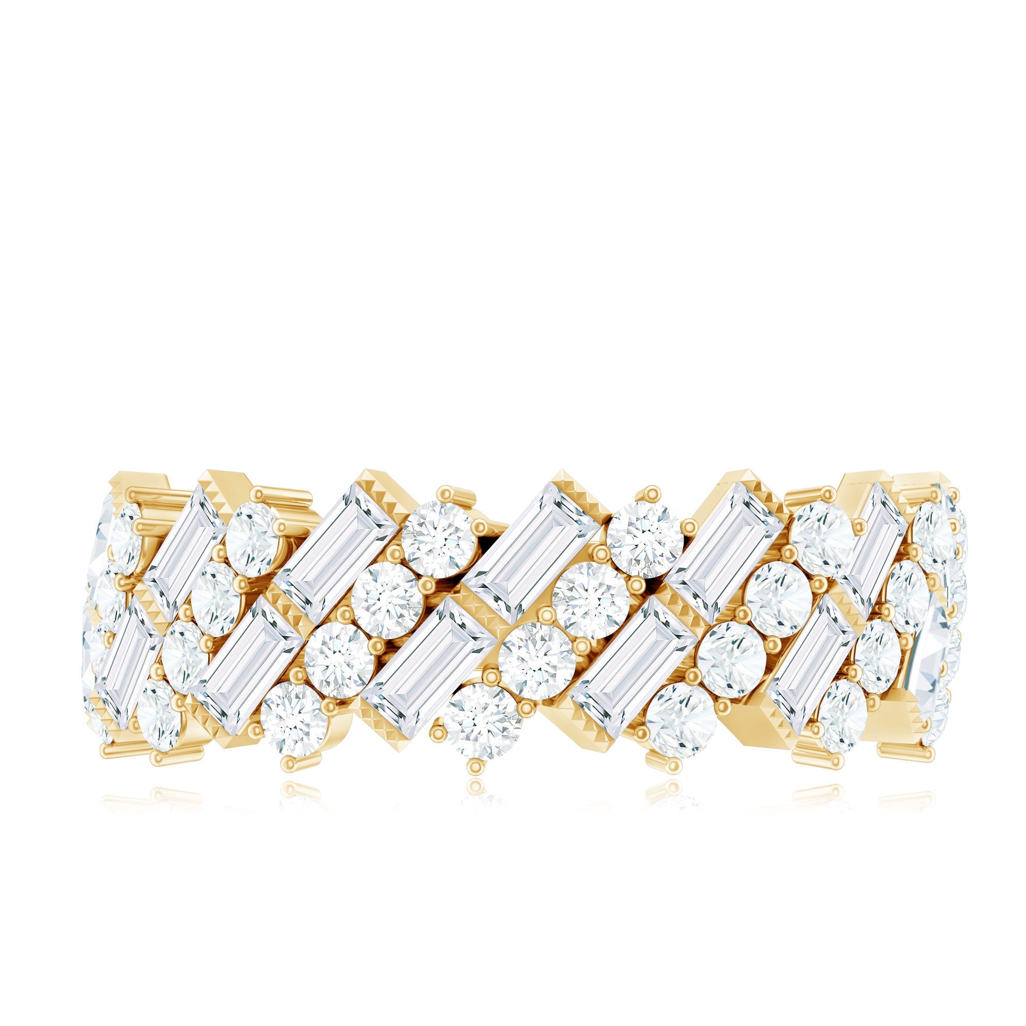 Certified Baguette and Round Moissanite Half Eternity Wedding Band