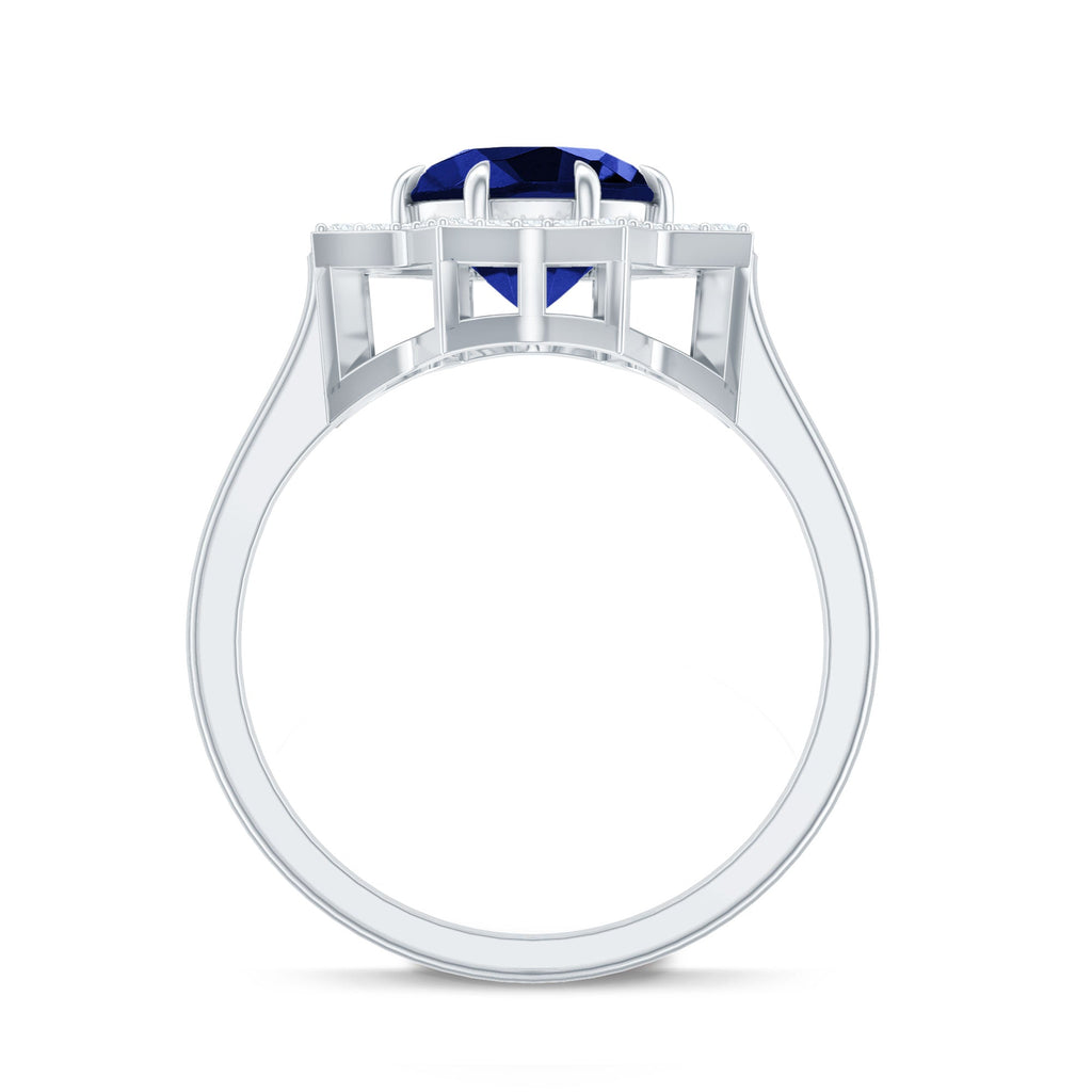 3.25 CT Created Blue Sapphire Star Shape Engagement Ring with Diamond