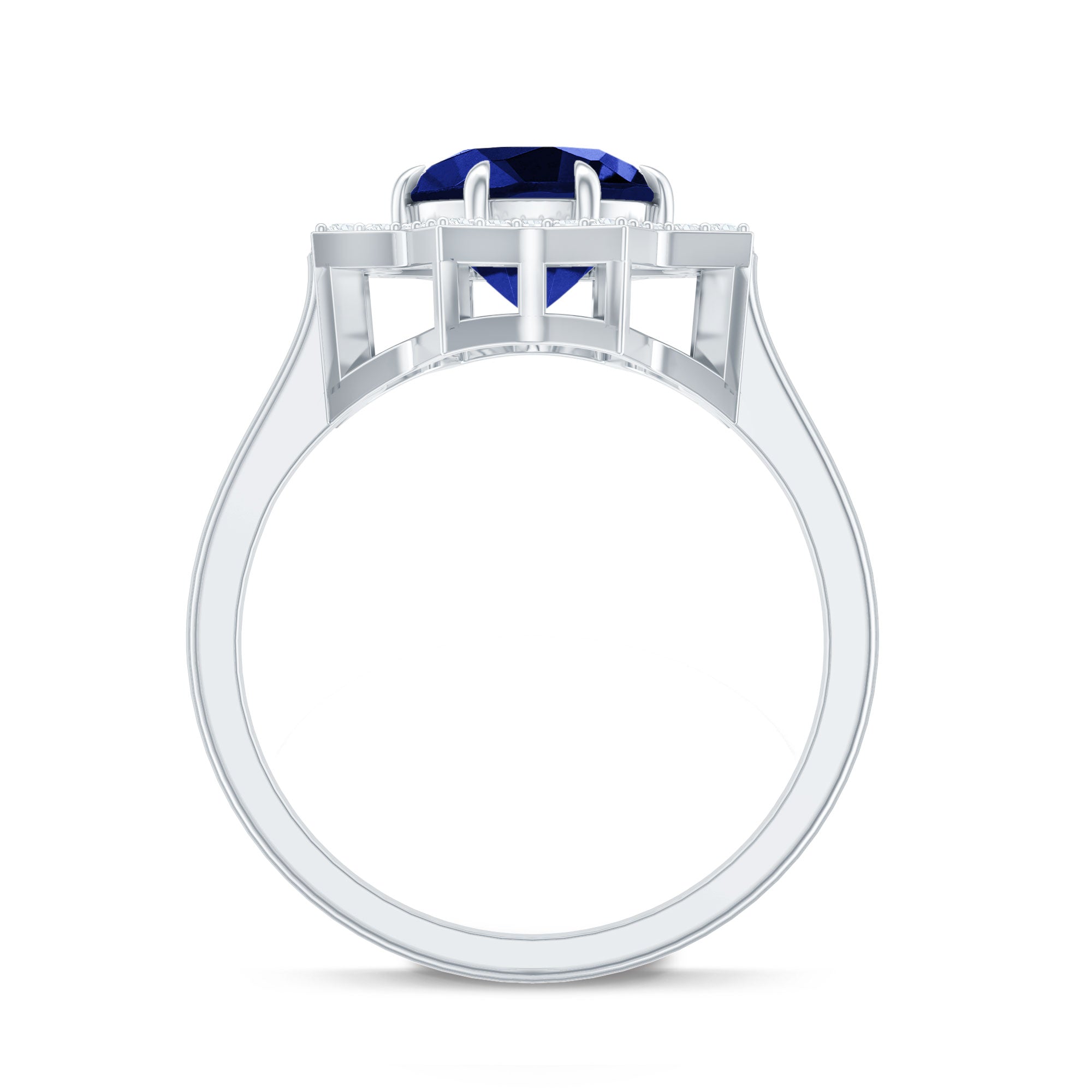 3.25 CT Created Blue Sapphire Star Shape Engagement Ring with Diamond