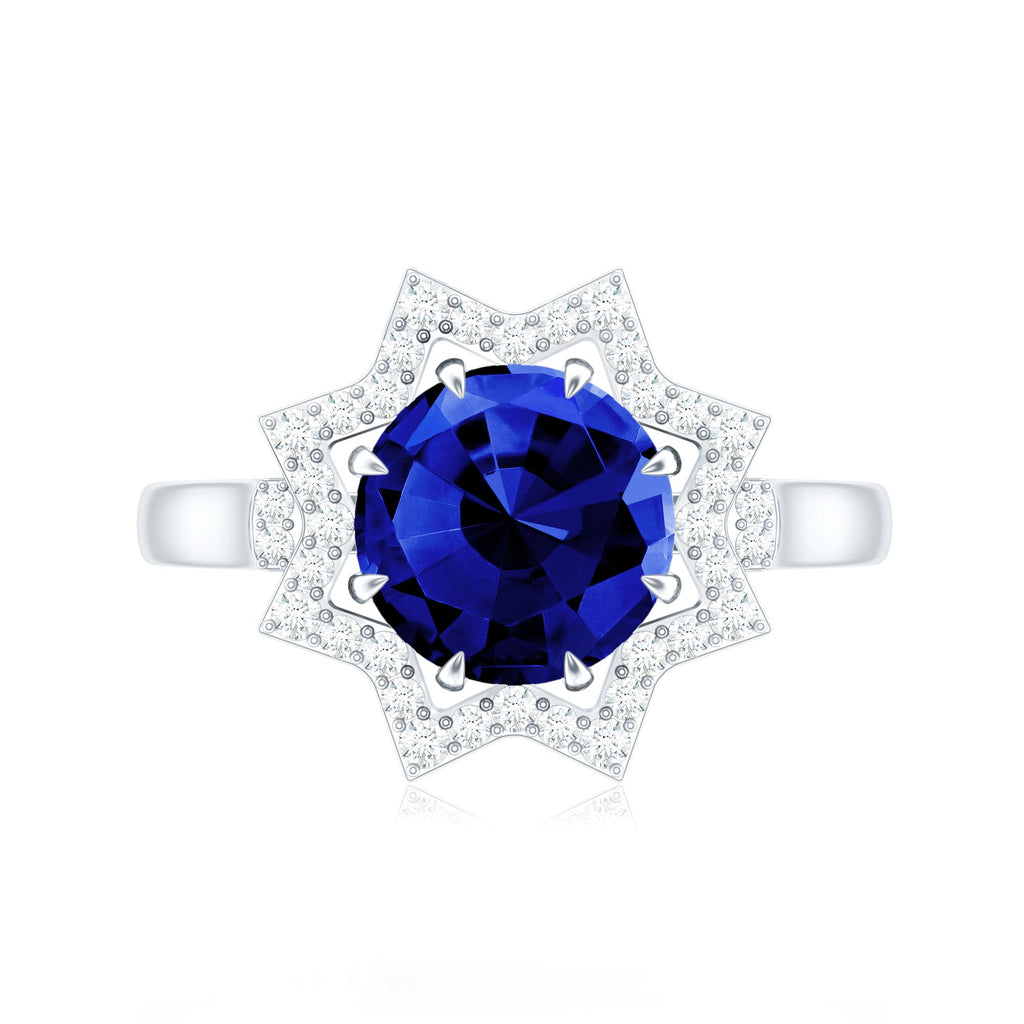 3.25 CT Created Blue Sapphire Star Shape Engagement Ring with Diamond