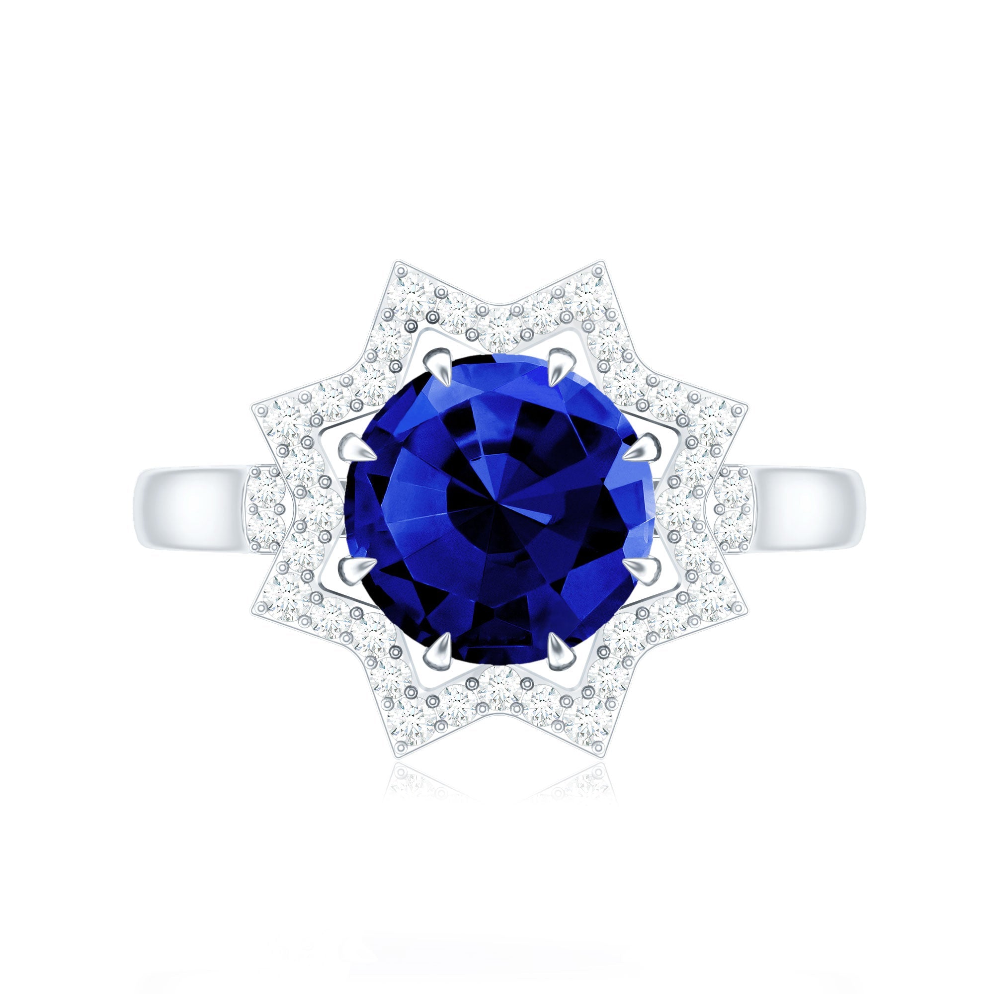 3.25 CT Created Blue Sapphire Star Shape Engagement Ring with Diamond