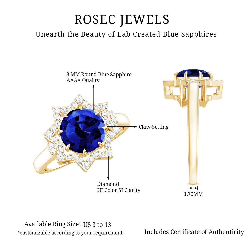 3.25 CT Created Blue Sapphire Star Shape Engagement Ring with Diamond