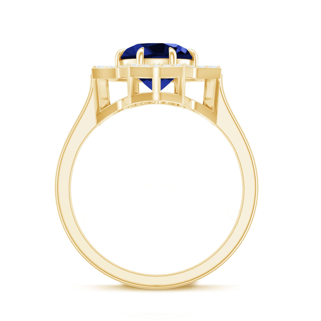 3.25 CT Created Blue Sapphire Star Shape Engagement Ring with Diamond