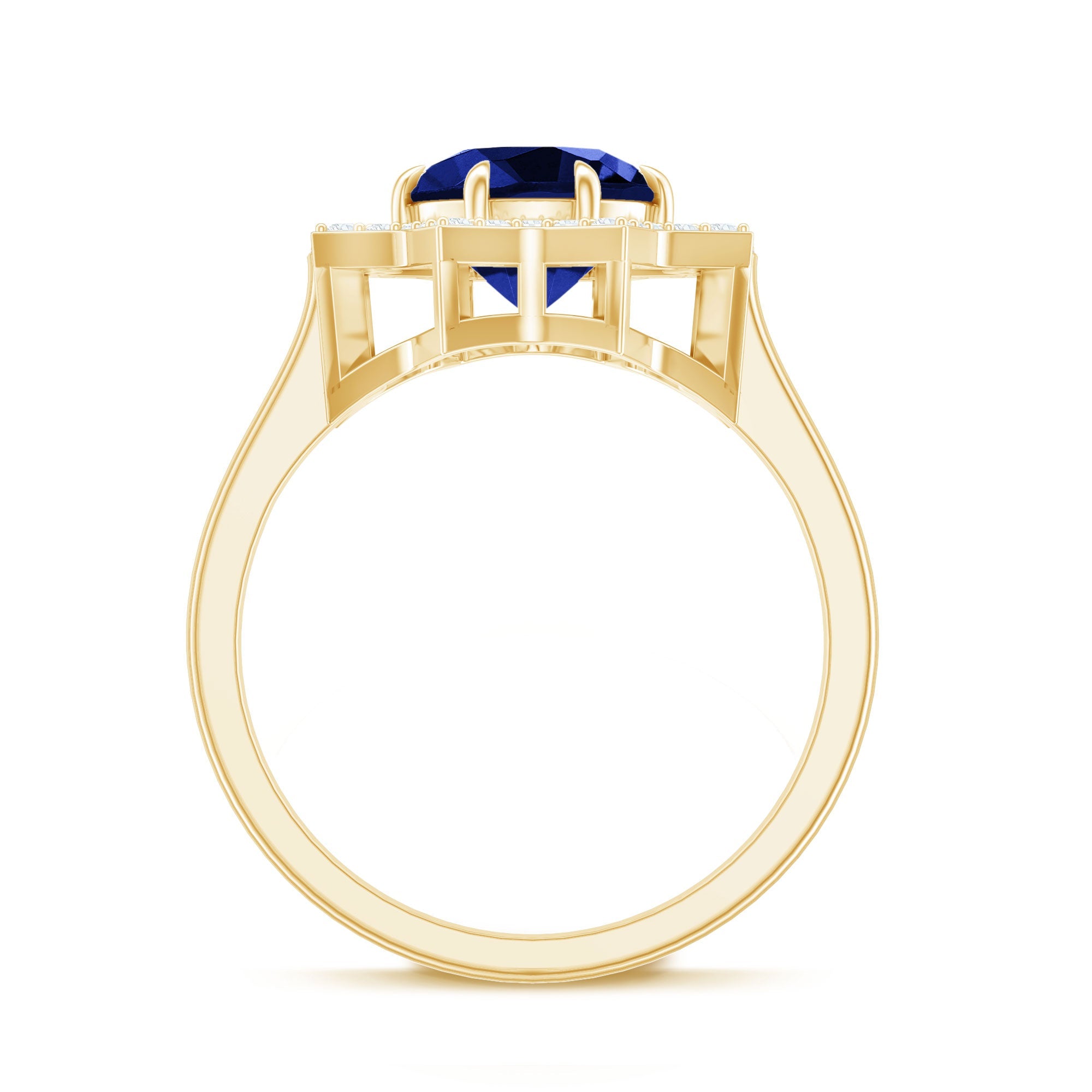 3.25 CT Created Blue Sapphire Star Shape Engagement Ring with Diamond