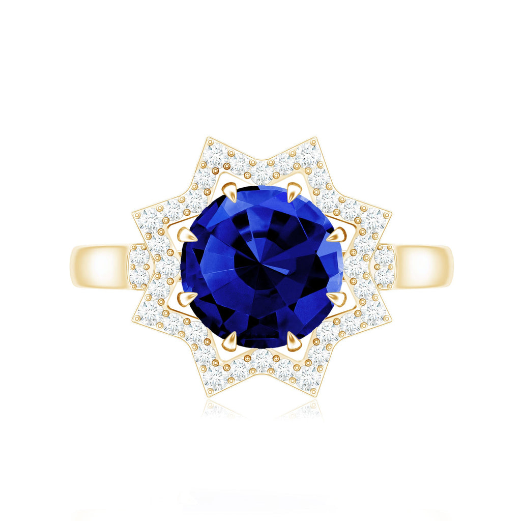 3.25 CT Created Blue Sapphire Star Shape Engagement Ring with Diamond