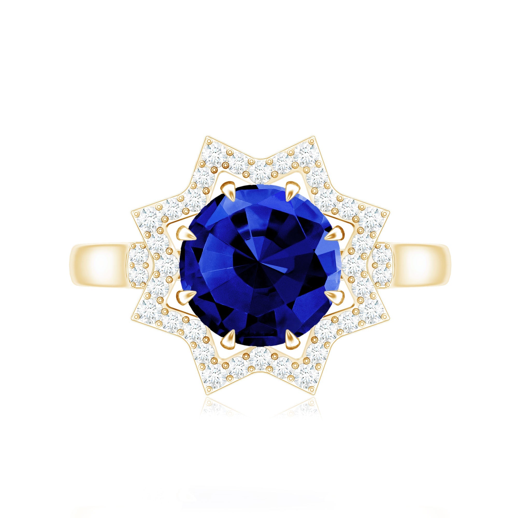 3.25 CT Created Blue Sapphire Star Shape Engagement Ring with Diamond