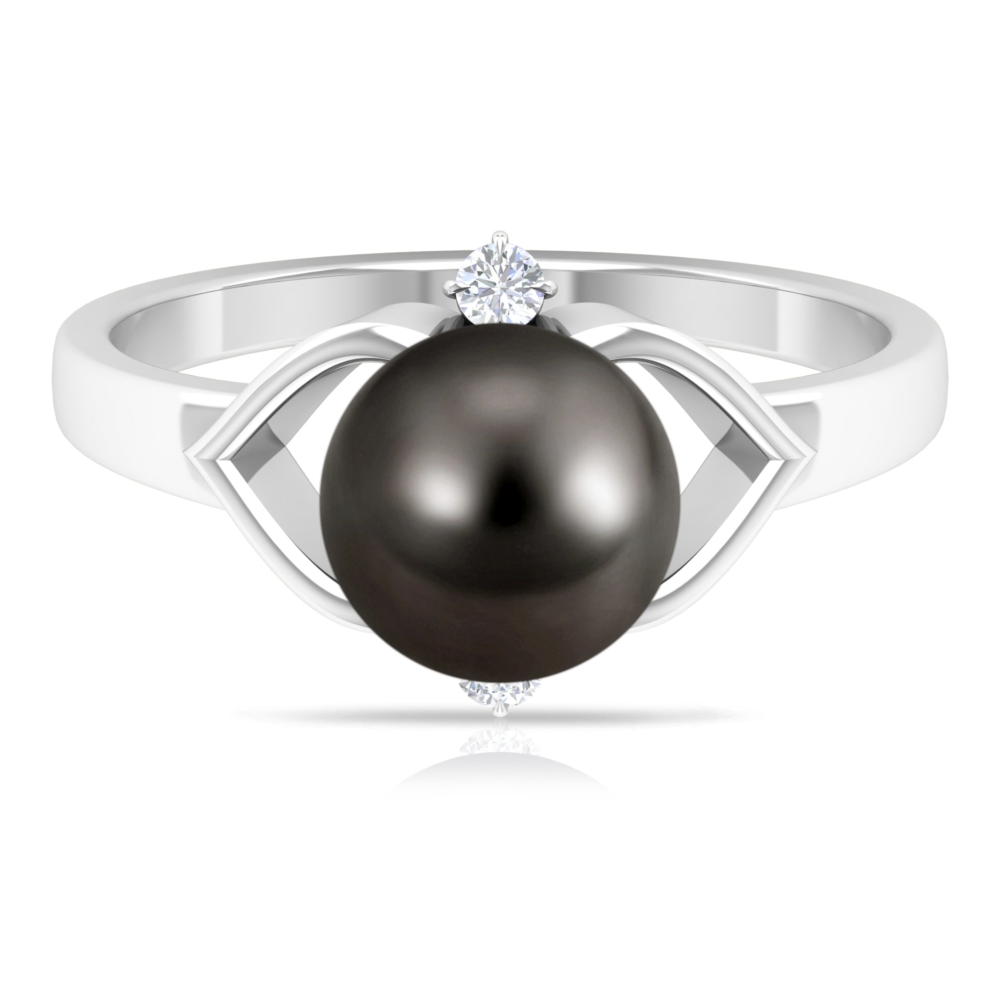 Genuine Tahitian Pearl Solitaire Split Shank Engagement Ring with Diamond