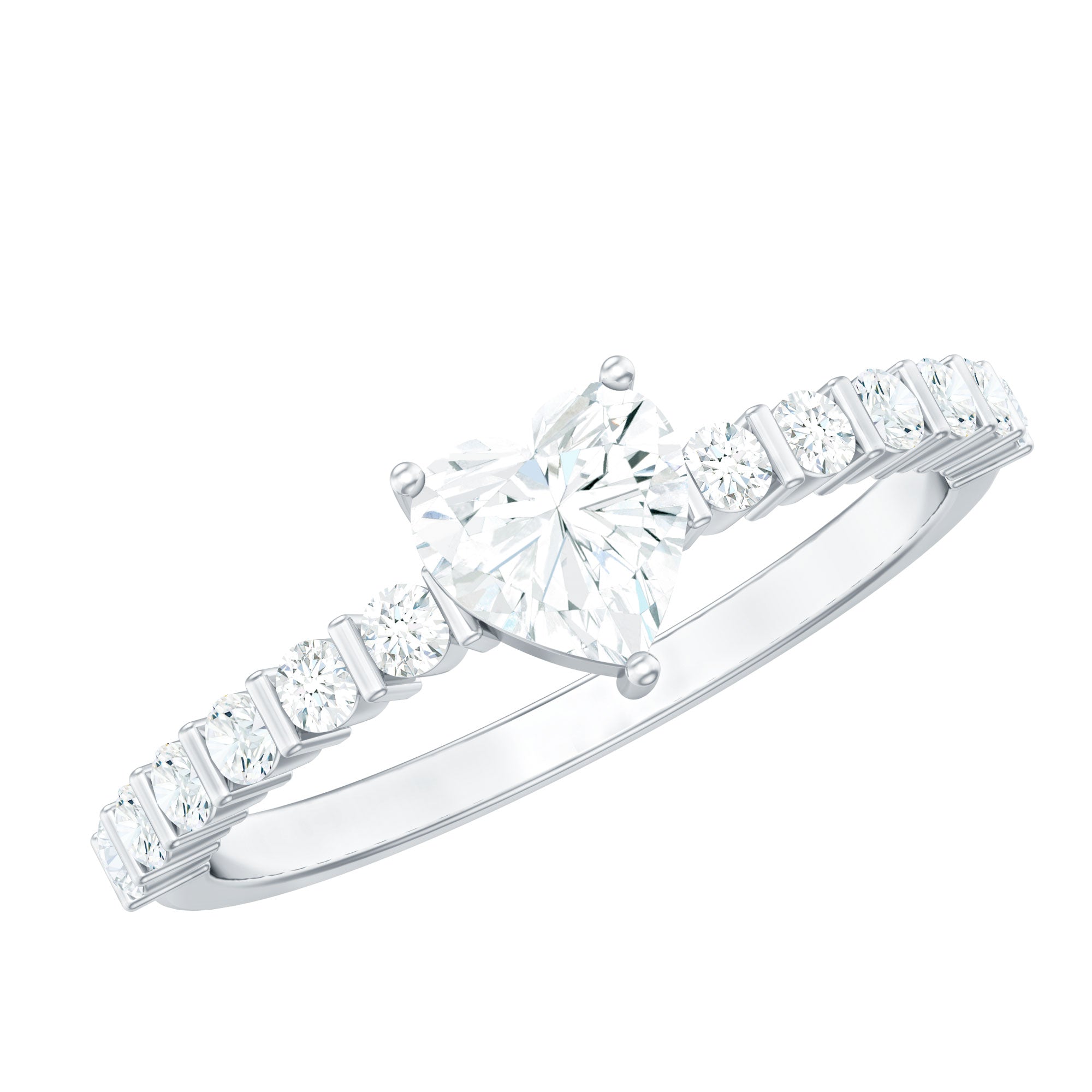 Certified 5 MM Moissanite Heart Engagement Ring with Side Stones