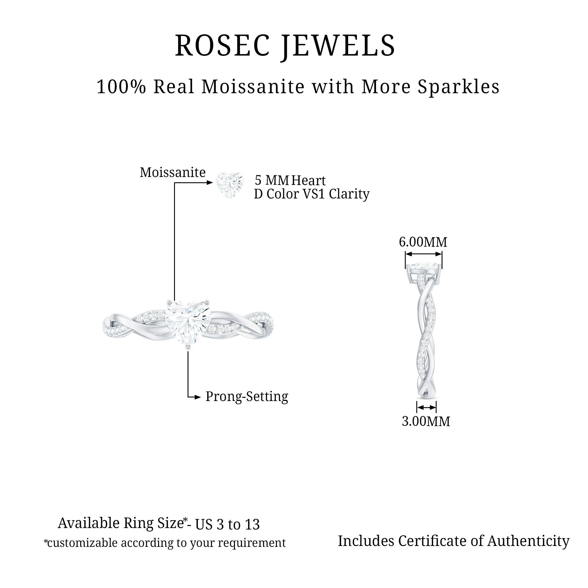 Heart Shape Moissanite Solitaire Promise Ring