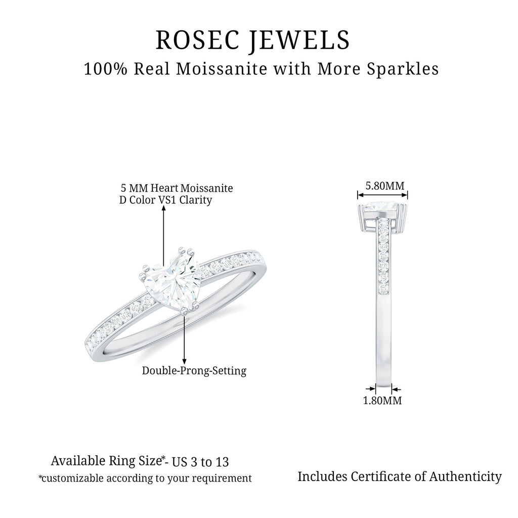 Solitaire Moissanite Heart Promise Ring with Side Stones