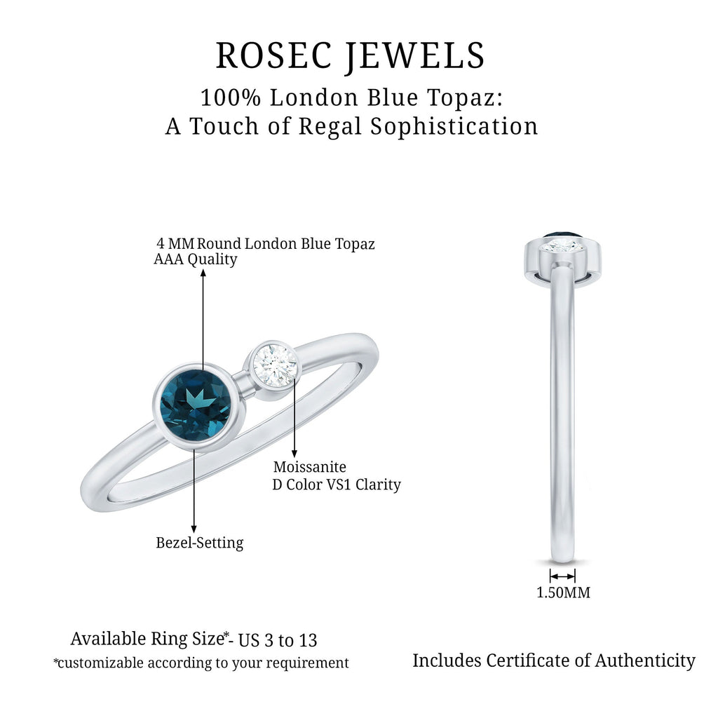 5mm Round London Blue Topaz Two Stone Promise Ring For Her