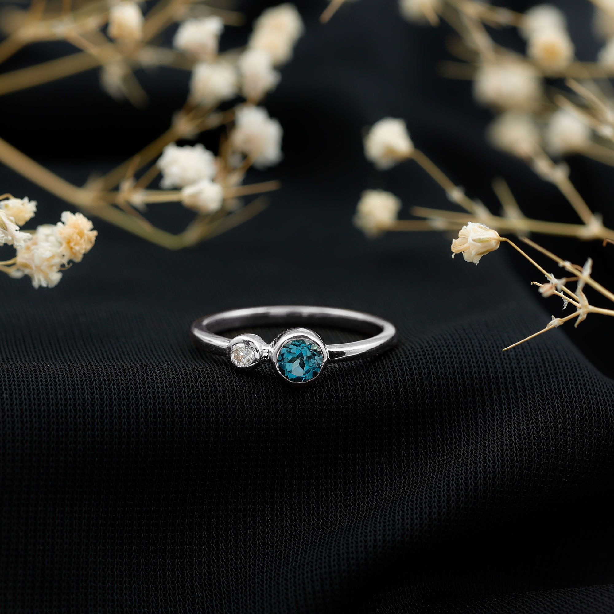 5mm Round London Blue Topaz Two Stone Promise Ring For Her