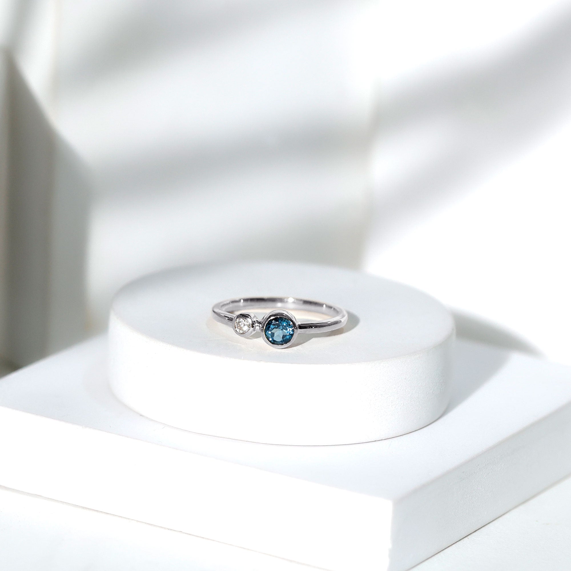 5mm Round London Blue Topaz Two Stone Promise Ring For Her