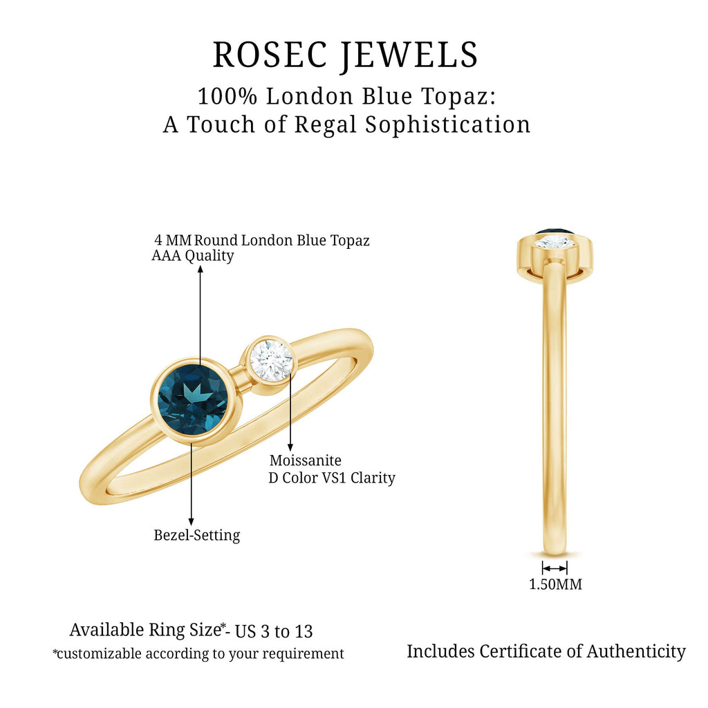 5mm Round London Blue Topaz Two Stone Promise Ring For Her