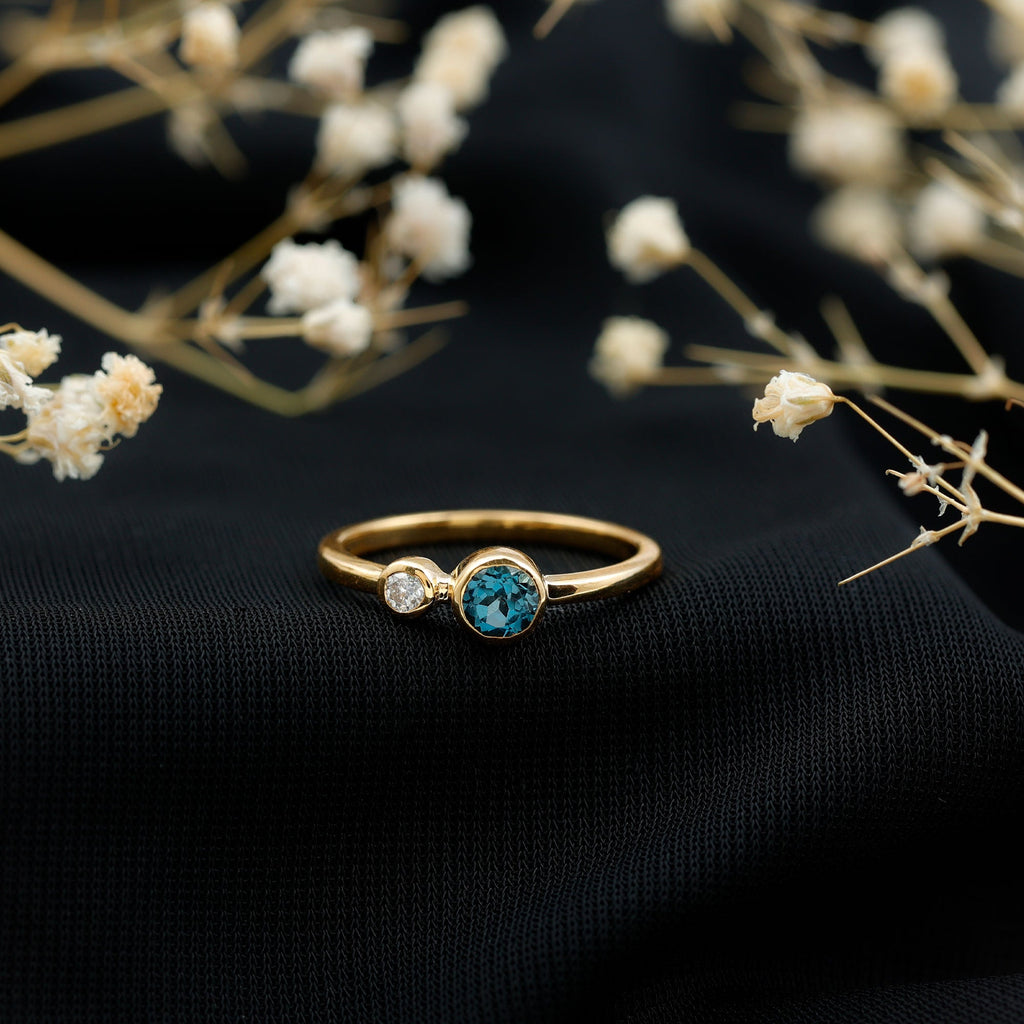 5mm Round London Blue Topaz Two Stone Promise Ring For Her