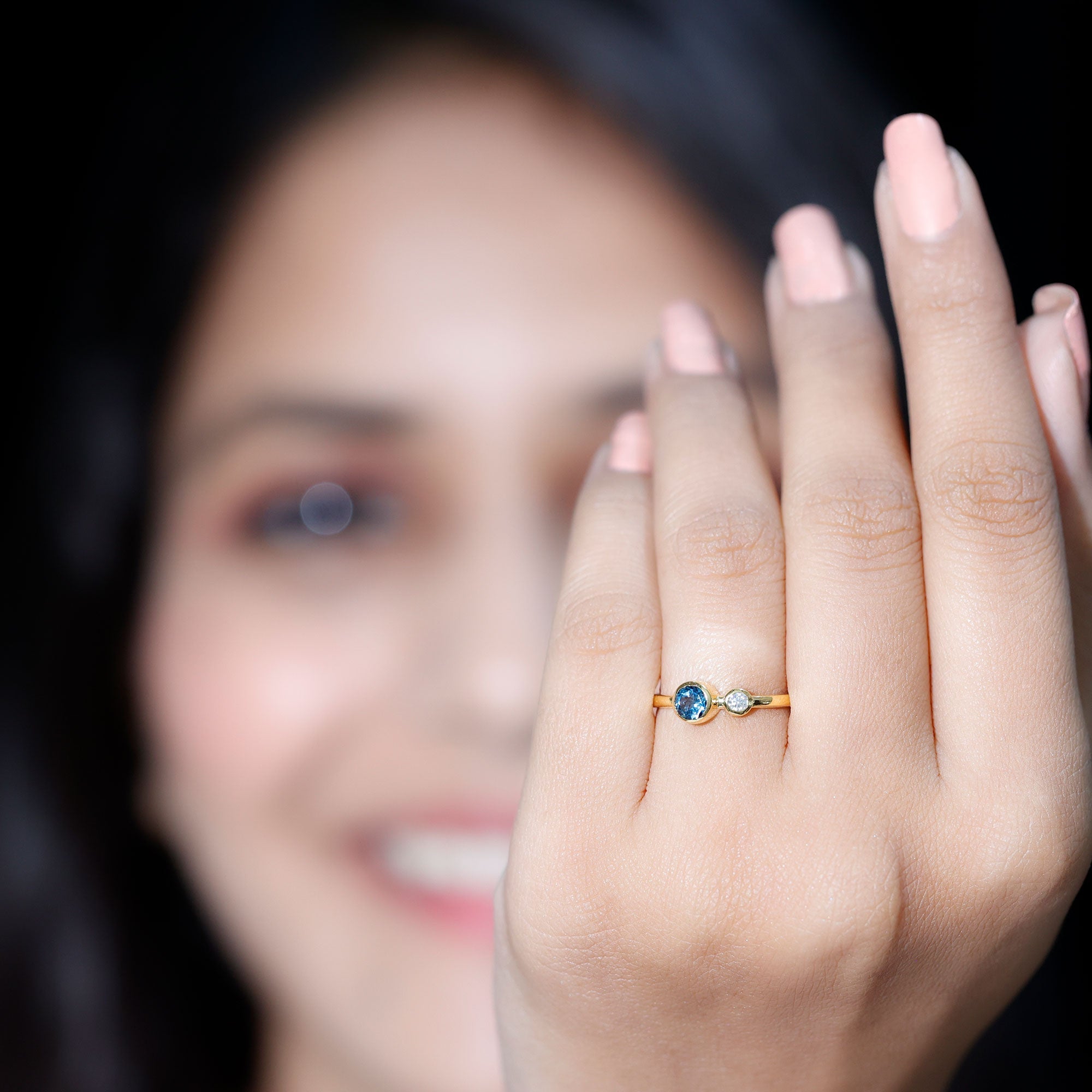 5mm Round London Blue Topaz Two Stone Promise Ring For Her