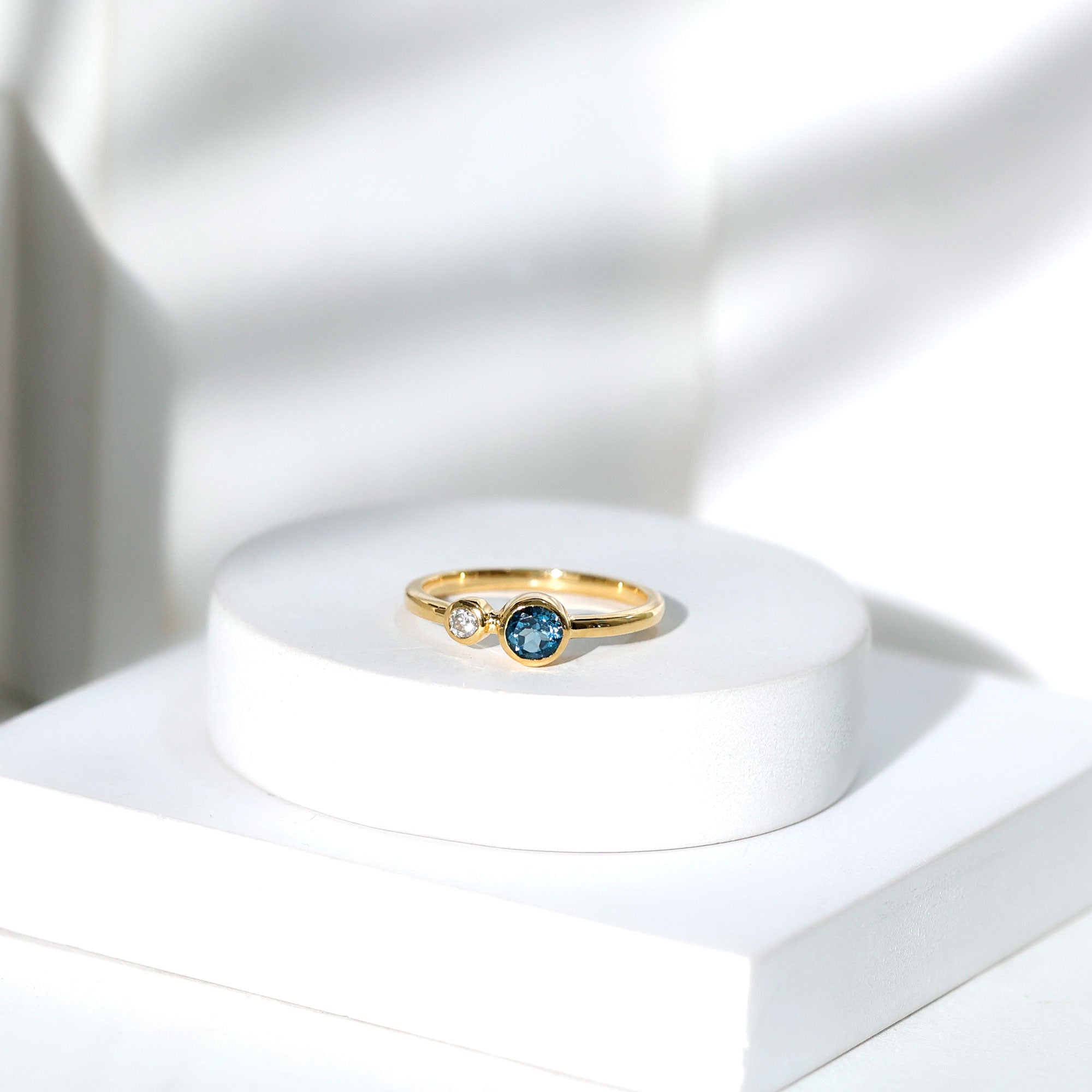 5mm Round London Blue Topaz Two Stone Promise Ring For Her