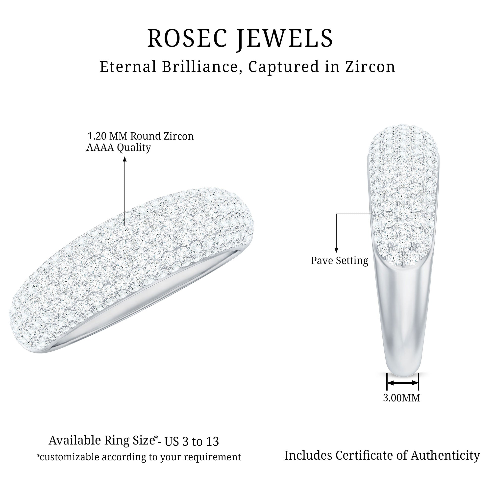 1.75 CT Pave Set Zircon Statement Anniversary Band Ring in Gold