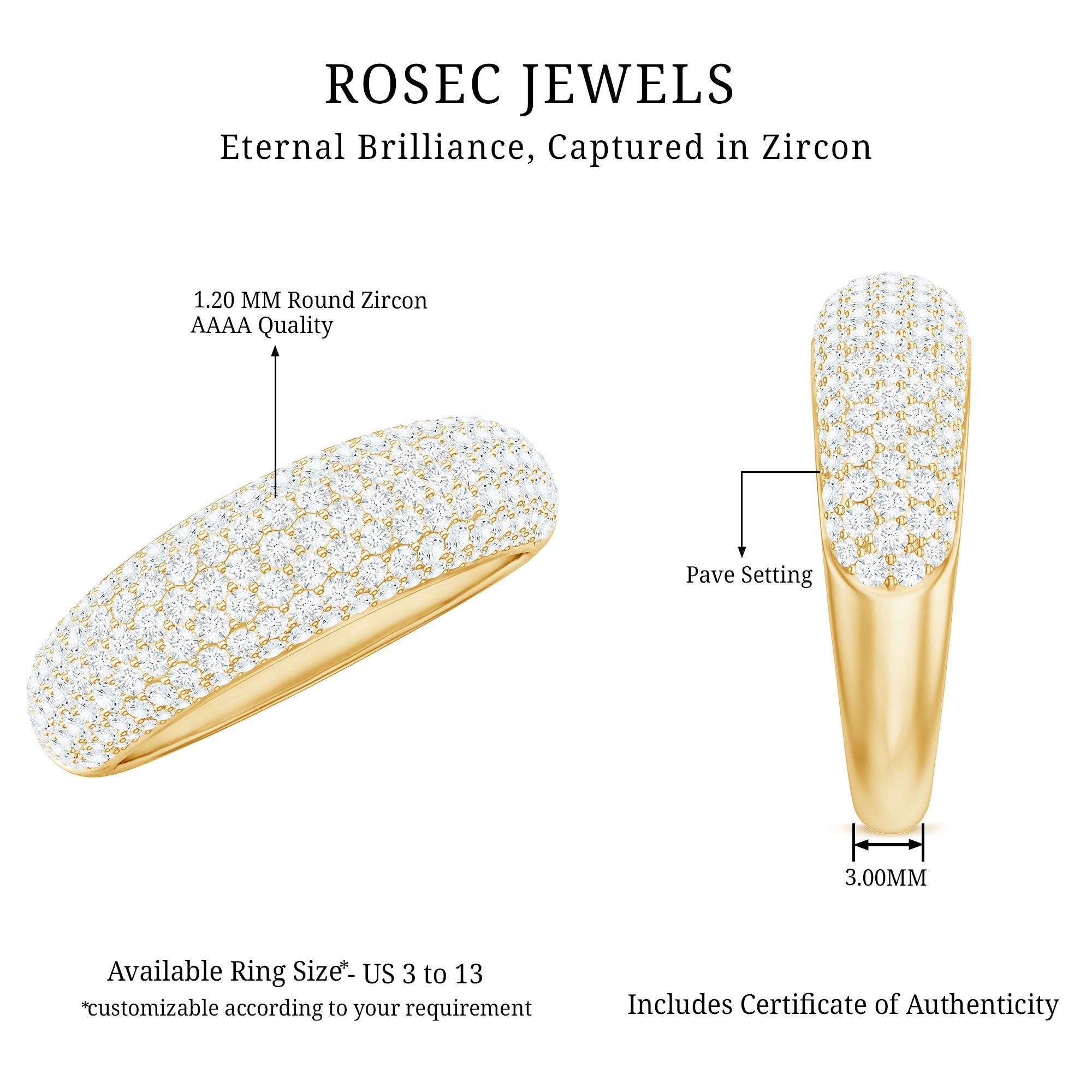 1.75 CT Pave Set Zircon Statement Anniversary Band Ring in Gold