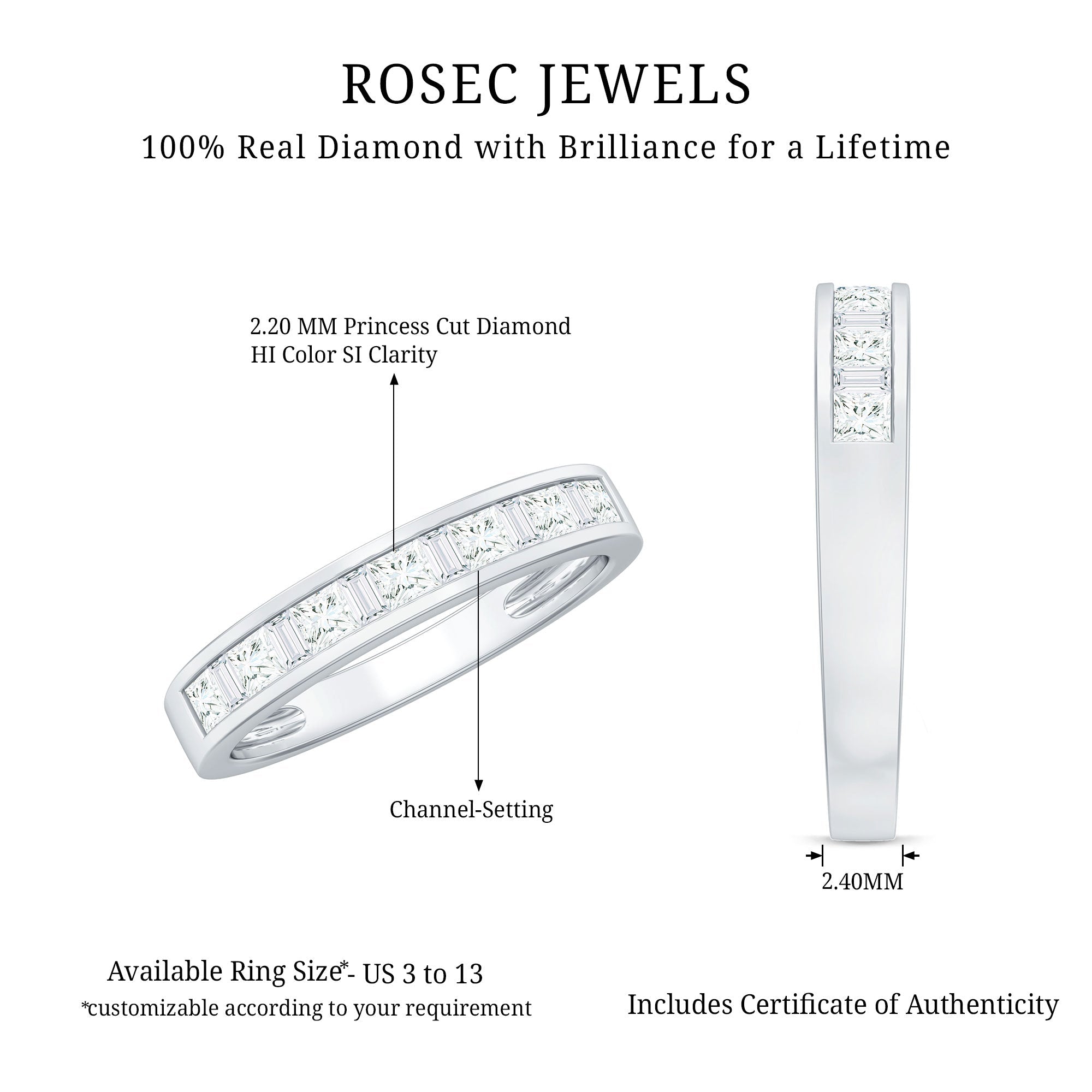 Channel Set Diamond Half Eternity Band Ring